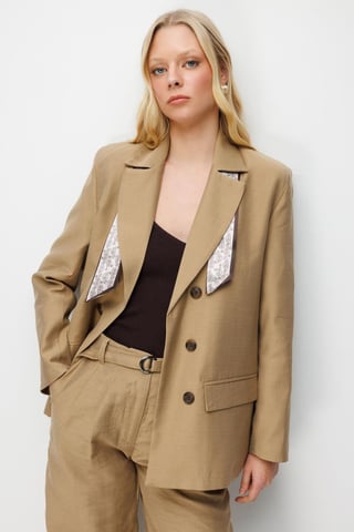 Linen Blazer Jacket with Scarf Detail