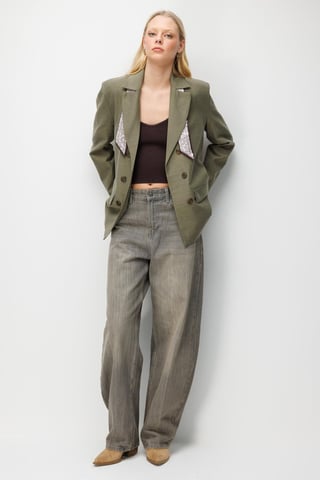 Linen Blazer Jacket with Scarf Detail