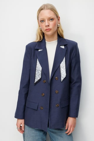 Linen Blazer Jacket with Scarf Detail