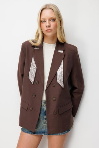 Linen Blazer Jacket with Scarf Detail