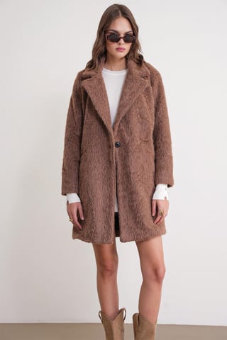 Textured Long Coat with Jacket Collar