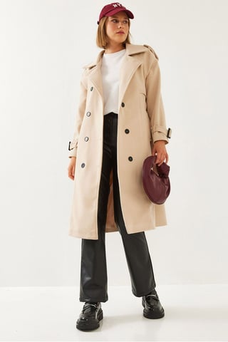 Tweed Long Coat with Jacket Collar