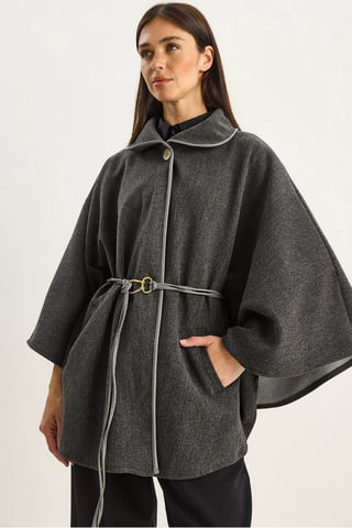 Oversized Textured Wool Blend Overcoat with Jacket Collar