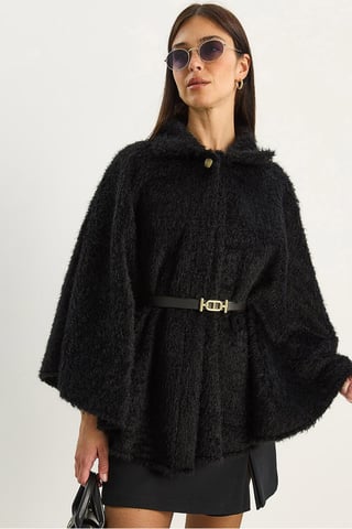 Textured Oversized Button-Up Overcoat