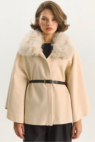 Wool Blend Overcoat with Faux Fur Collar