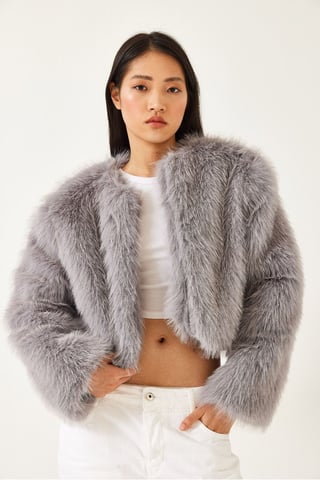 Boxy Crop Faux Fur Coat