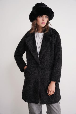 Textured Long Coat with Jacket Collar