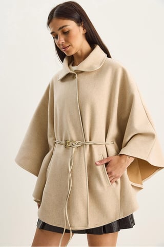 Oversized Textured Wool Blend Overcoat with Jacket Collar