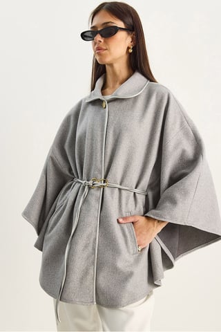 Oversized Textured Wool Blend Overcoat with Jacket Collar