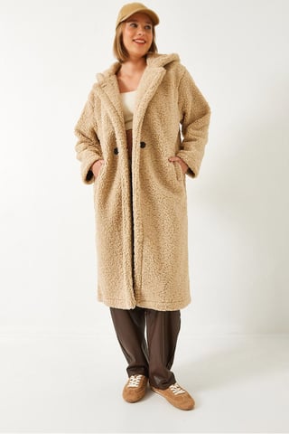 Long Plush Shawl Collar Coat