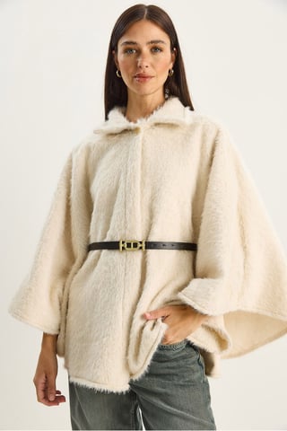 Textured Oversized Button-Up Overcoat
