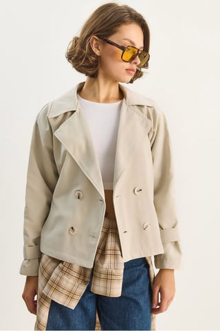 Double Breasted Relaxed Fit Crop Trench Coat