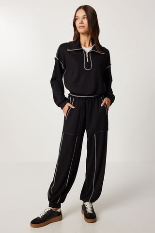 Zipper Collar Long Sleeve Two-Piece Coord Set