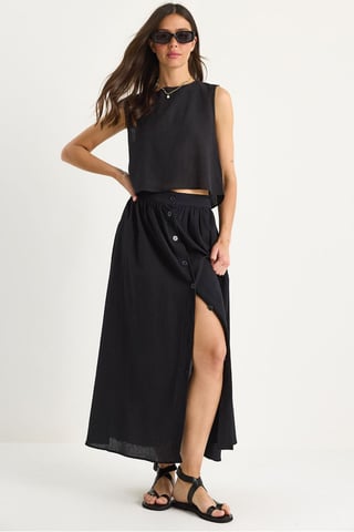 Textured Cotton Two-Piece Set with Button Closure
