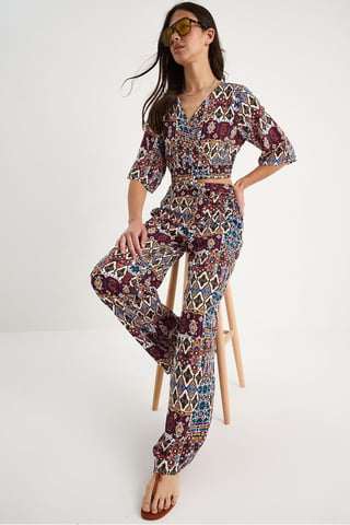 Patterned V-Neck Crop Two-Piece Set