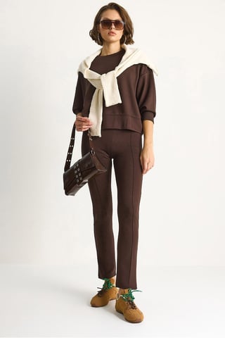 Fitted Long Sleeve Crew Neck Two-Piece Set