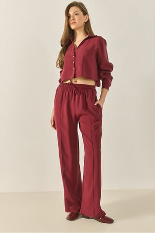 Long Wide Leg Two-Piece Coord Set with Shirt Collar