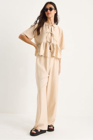 Textured Two-Piece Coord Set with Ruffle Detail