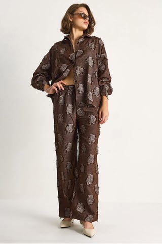Embroidered Oversized Shirt and Wide Leg Trousers Co-Ord Set