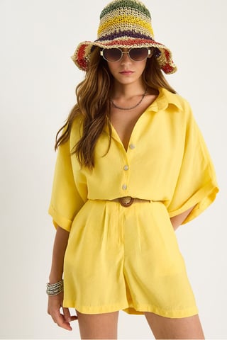 High Waist Buttoned Two-Piece Coord Set