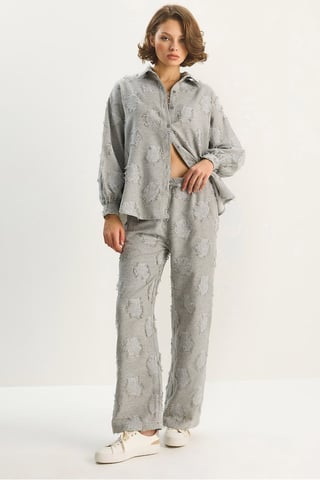 Embroidered Oversized Shirt and Wide Leg Trousers Co-Ord Set