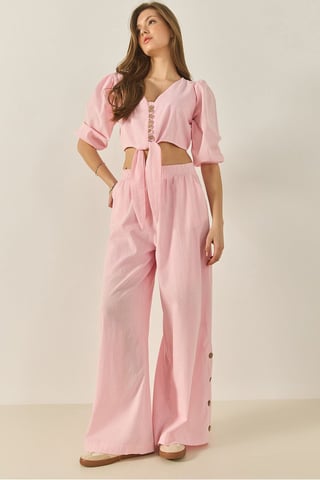 Textured V-Neck Long Sleeve Two-Piece Coord Set