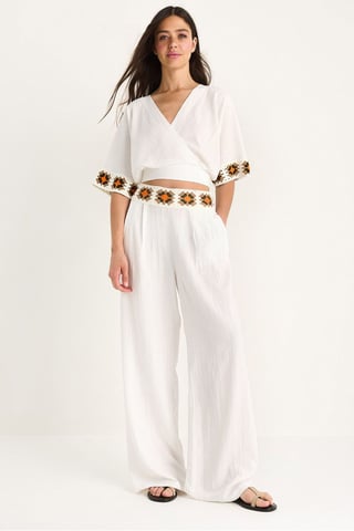 Textured V-Neck Crop Two-Piece Set