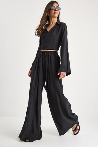 Textured V-neck Long Two-Piece Coord Set
