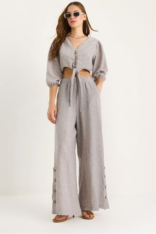 Textured V-Neck Long Sleeve Two-Piece Coord Set