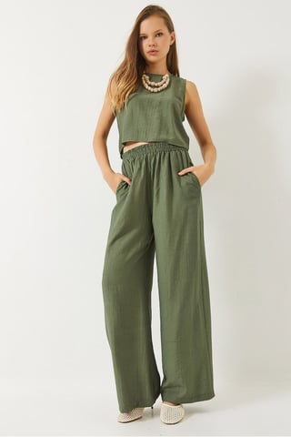 High Waist Crop T-shirt and Wide Leg Pants Co-ord Set