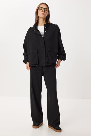 Pocket Detail Jacket & Wide Leg Pants Two-Piece Set