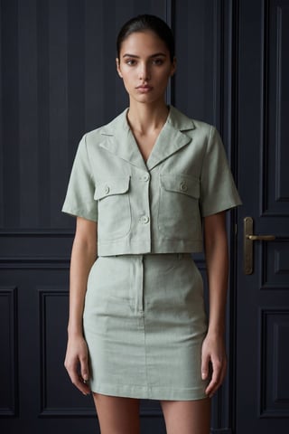 Short Sleeve Crop Shirt & Mini Skirt Two-Piece Set