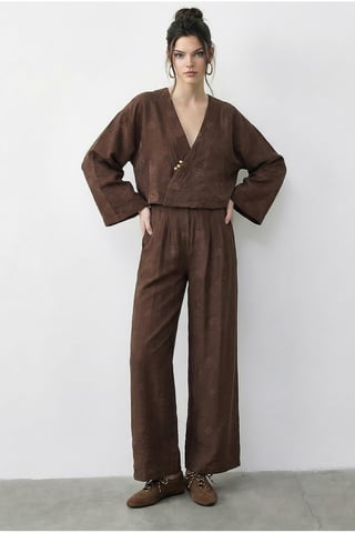 Floral V-Neck Oversized Kimono and Wide Leg Pants Set