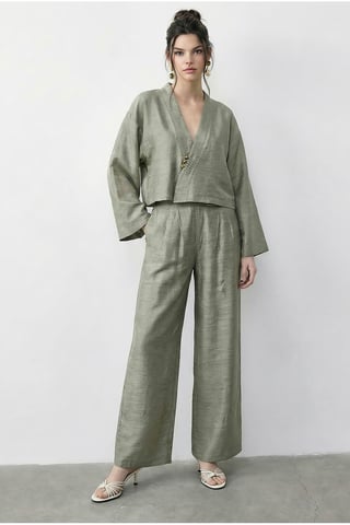 Floral V-Neck Oversized Kimono and Wide Leg Pants Set
