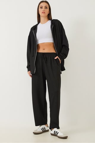 Hooded Long Sweatshirt and Wide Leg Tights Two-Piece Set