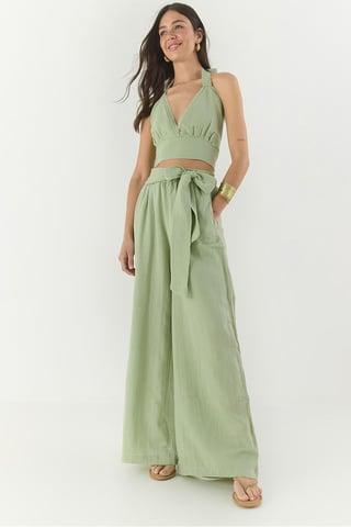 Textured Cotton Halter Neck Two-Piece Set