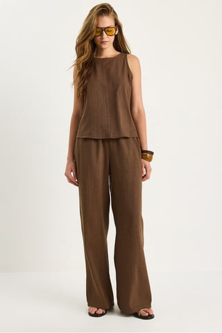 High Waist Sleeveless Linen Blended Two-Piece Set