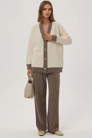 Knäppt Kofta & Texturerade Höga Byxor Set