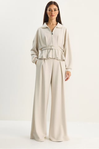 Belted Jacket and Pants Knitted Two-Piece Set