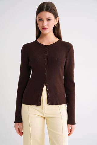 Buttoned Slim Fit Ribbed Knit Cardigan