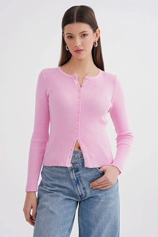 Buttoned Slim Fit Ribbed Knit Cardigan