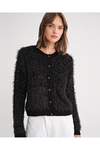 Buttoned Plush Textured Cardigan