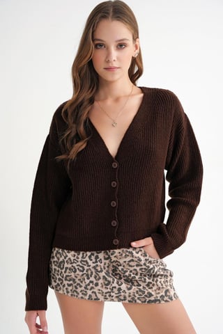 Textured V-Neck Button Cardigan