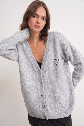 Oversized Knit Cardigan with Heart Detail