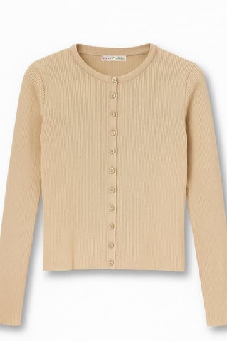 Buttoned Slim Fit Ribbed Knit Cardigan