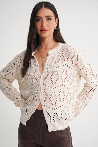 Texturerad stickad cardigan med knäppning