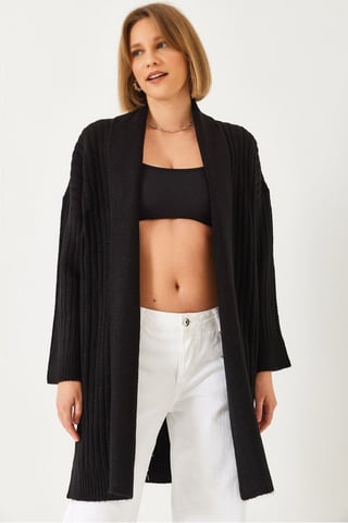 Textured Long Ribbed Shawl Collar Cardigan