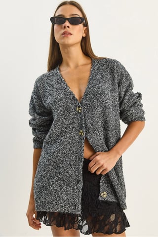 Textured V-neck Buttoned Cardigan