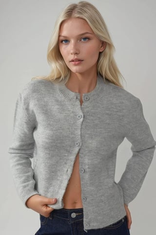 Rundhalsstickad mjuk cardigan