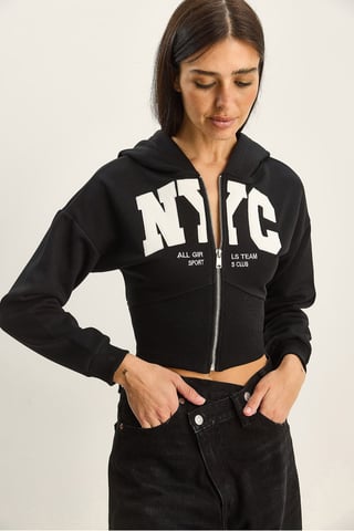 Huvtröja med tryck Slim Fit Crop Cardigan